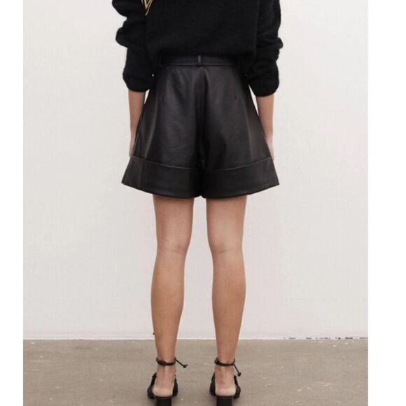 Malene Birger Lamb Leather Black Shorts 38=6 - Picture 2 of 10